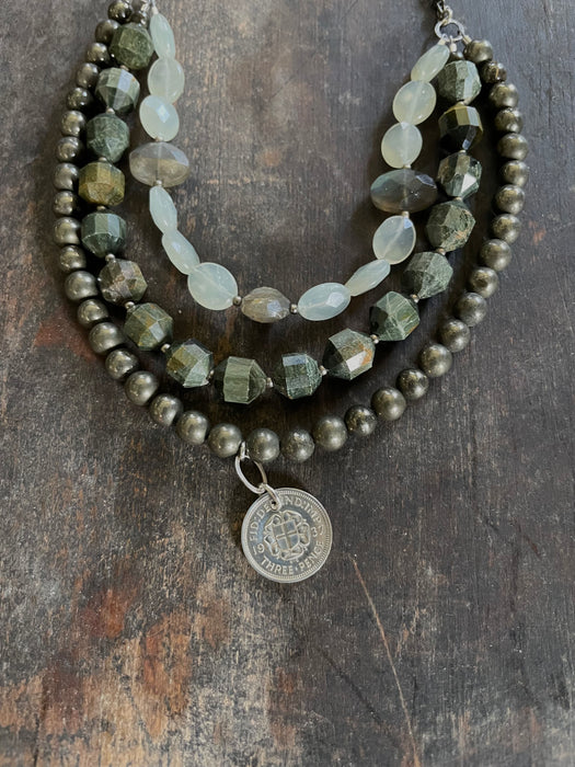 Triple Stone Strand 1937 Three Pence Necklace