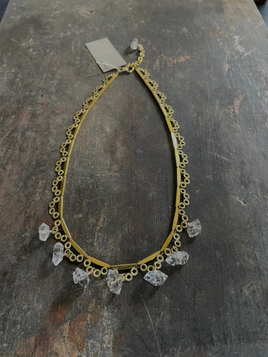 Vintage English 14kt Rolled Gold + Herkimer Diamond Necklace