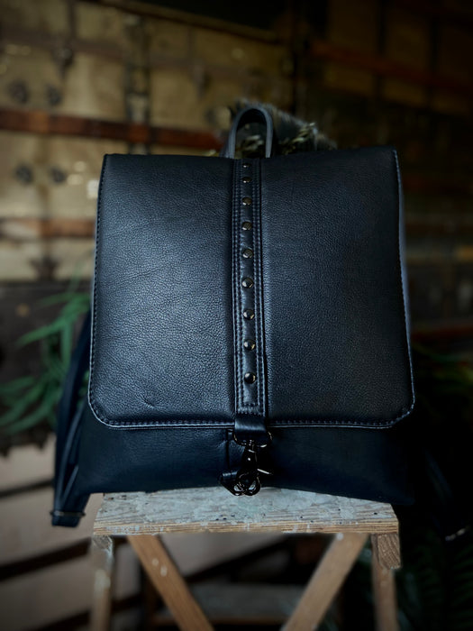 Rhiannon Vertical Zip Leather Backpack - Black