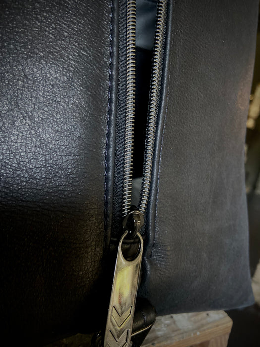 Rhiannon Vertical Zip Leather Backpack - Black