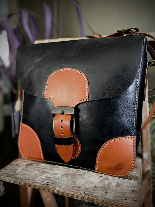 Mary Black and Cognac Handstitched Crossbody