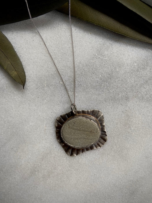 Bezel Black Pebble Pendant Necklace