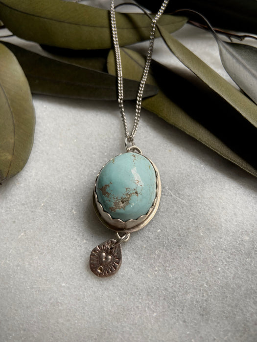 Bezel Baby Blue Turquoise + Heart Pendant Necklace