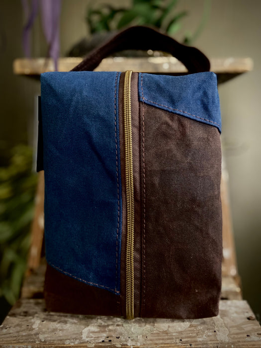 Waxed Canvas Toiletry Bag - Royal Blue/Dark Brown