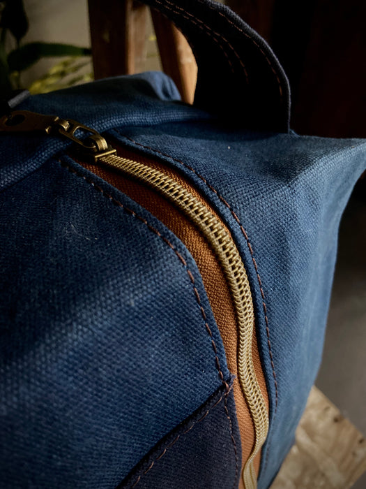 Waxed Canvas Toiletry Bag - Two Tone Blue