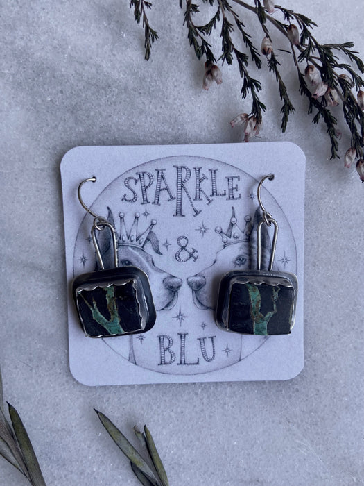 Black Turquoise Bezeled Earrings
