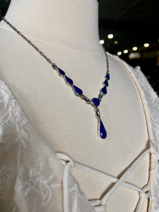 Vintage Lapis Lazuli Sterling Teardrop Necklace