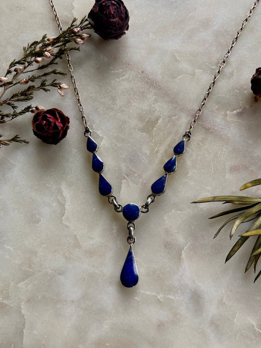Vintage Lapis Lazuli Sterling Teardrop Necklace
