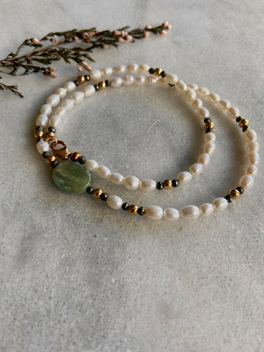 White Pearls + Pyrite 14kt GF Short Necklace