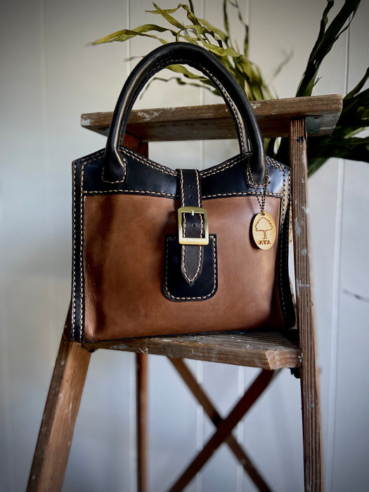 Margaret Two Tone Brown Leather Hand Bag