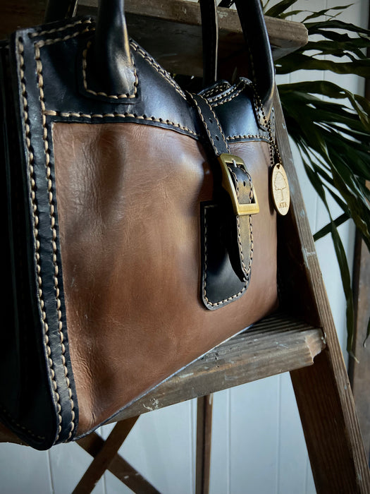 Margaret Two Tone Brown Leather Hand Bag