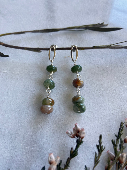 Green Agate Oval Stud Drop Earrings