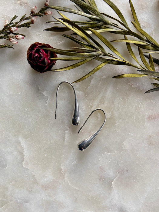 Vintage Teardrop Drop Hook Solid Sterling Earrings