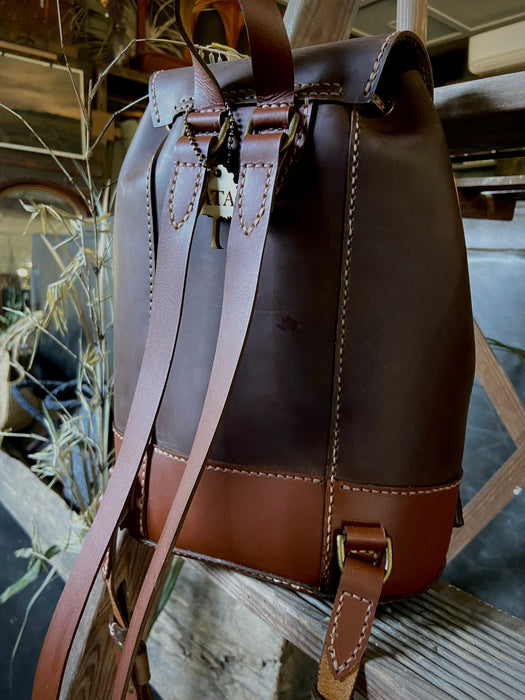 Hanna Two-Tone Brown Hand-Stitched Backpack