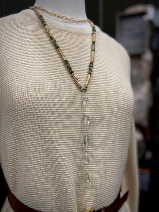 Green Amethyst Nugget Drop Necklace - Sterling Silver