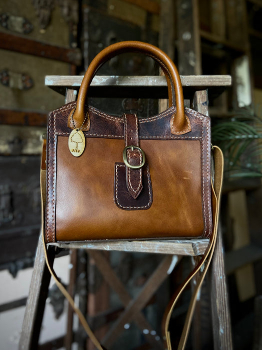 Margaret Two Tone Brown Leather Hand Bag/Crossbody