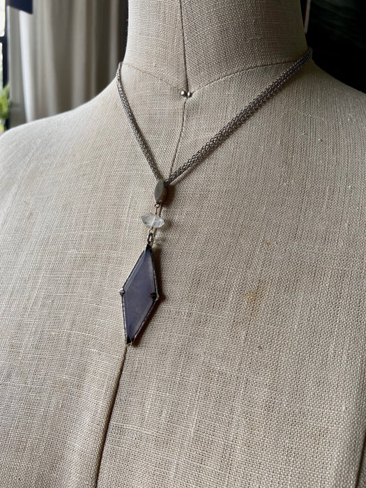 Vintage Cloudy Quartz Herkimer Diamond Sterling Short Necklace
