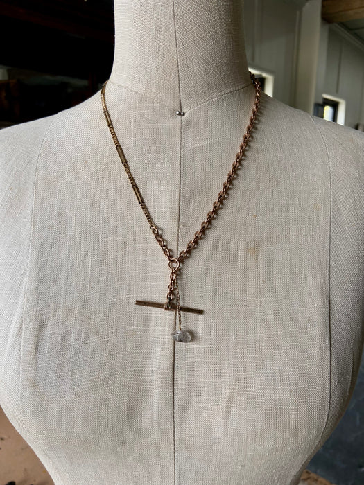 Antique 1800s Watch Chain Herkimer Diamond Short Necklace