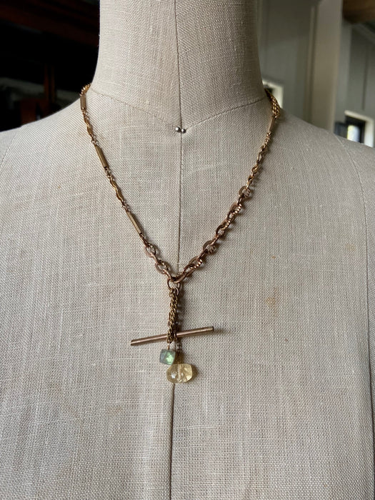 Antique 1800s Watch Chain Citrine + Labradorite Short Necklace