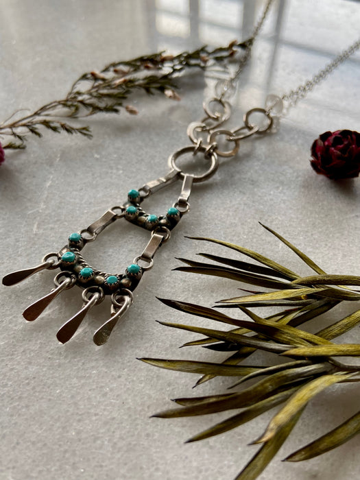 Vintage Turquoise Fringe Pendant Necklace