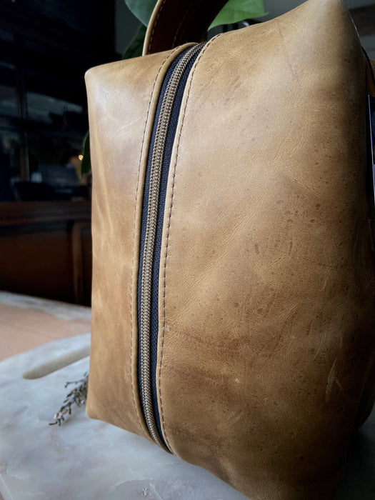 Leather Toiletry Bag - Camel