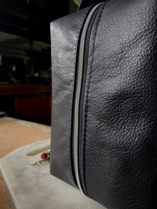 Leather Toiletry Bag - Pebbled Black