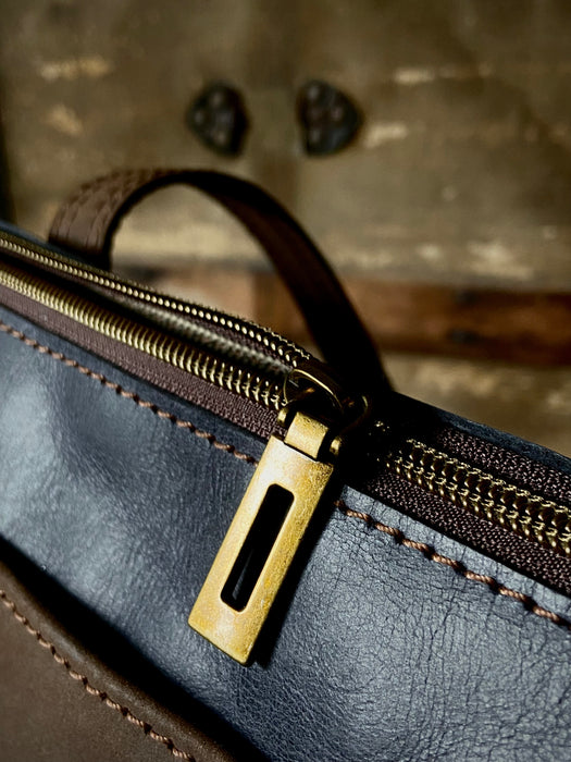 Wren Two Tone Leather Shoulder Bag - Steel Blue + Ash Brown