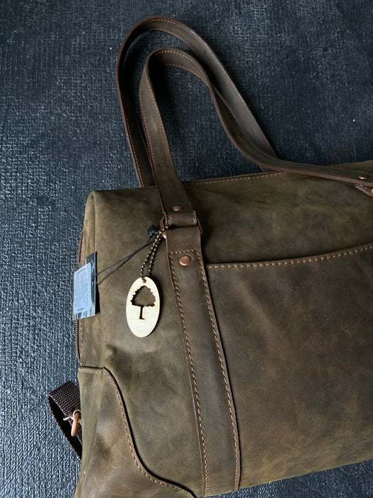 Alva Large Leather Bag - Oiled Green-Brown