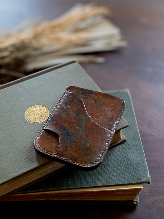 Matthew Leather Slip Card Wallet- Marbled Blue/Brown