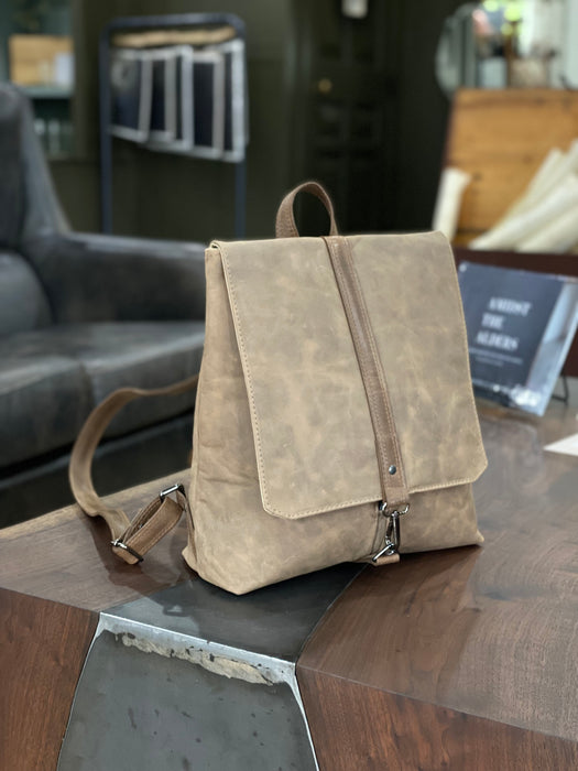 Rhiannon Vertical Zip Leather Backpack - Taupe
