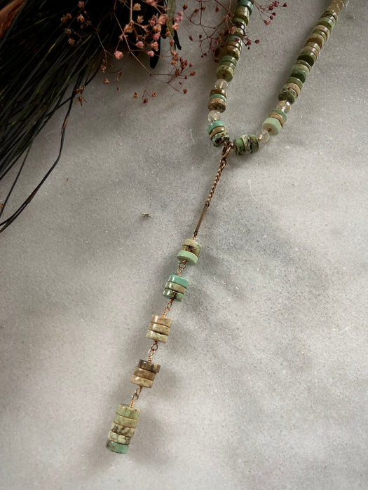 Turquoise Howlite + Rut. Quartz Drop Necklace