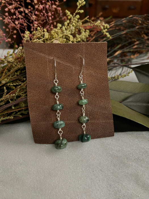 Raw Emerald Sterling Ladder Earrings - 4 Link