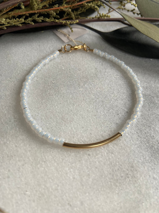 Milky White Bead + GF Bar Bracelet