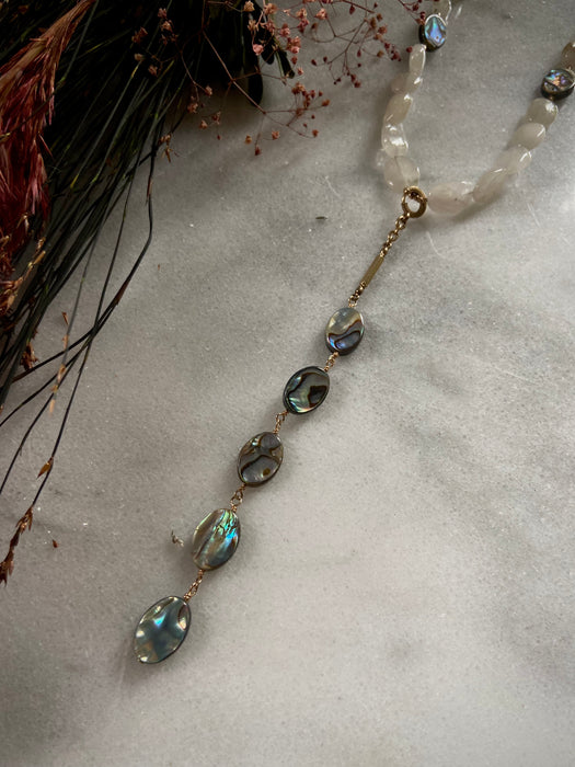 Abalone + Rut. Quartz Drop Necklace