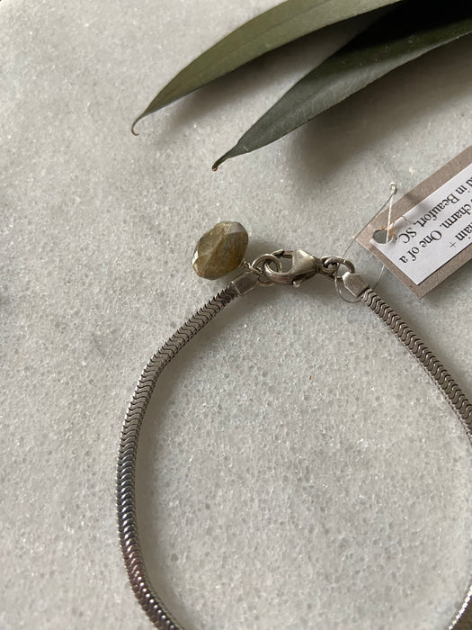 1940s Sterling Chain + Labradorite Charm Bracelet