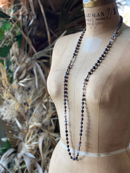 Silk Cord Stone Necklace - Pinks/Grays