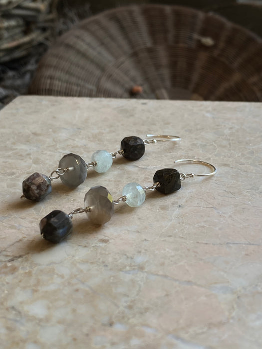 Pietersite Mixed Stone Sterling Drop Earrings