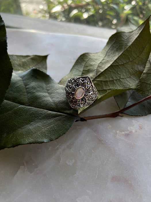 Large Marcasite MOP Sterling Ring