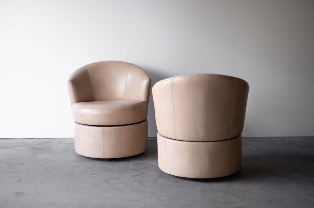 Genuine Leather Modern Swivel Club Chair