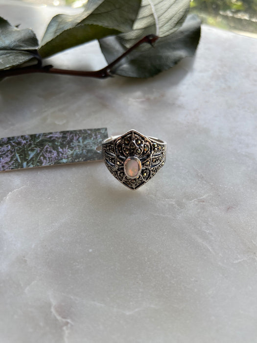 Large Marcasite MOP Sterling Ring