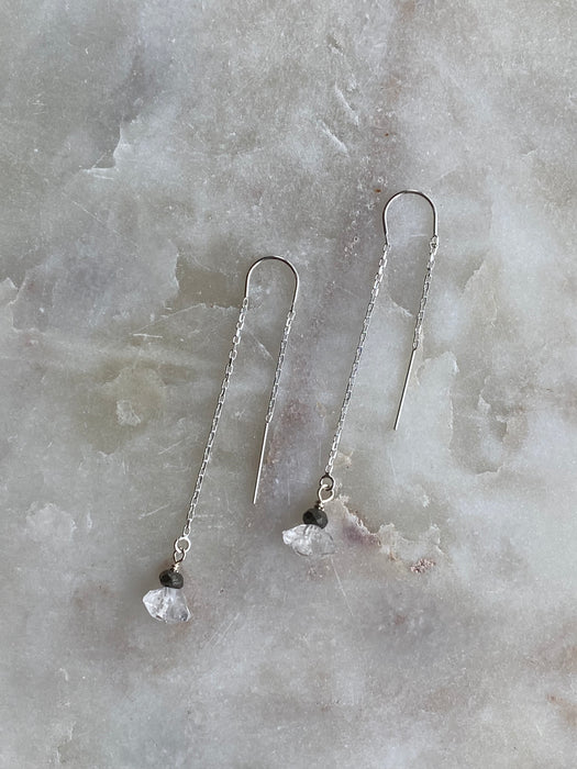 Herkimer Diamond Pyrite Threader Earrings - Sterling