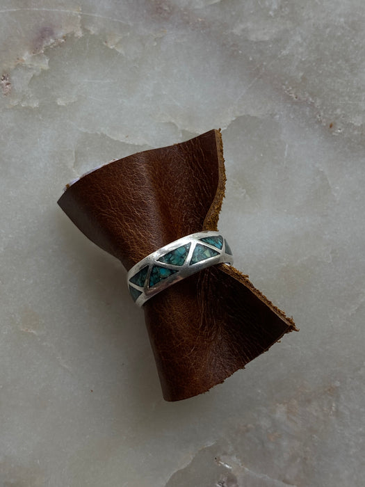 Vintage Turquoise Triangle Flat Band Sterling Ring