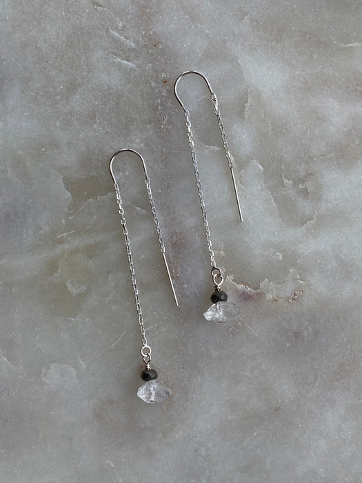 Herkimer Diamond Pyrite Threader Earrings - Sterling